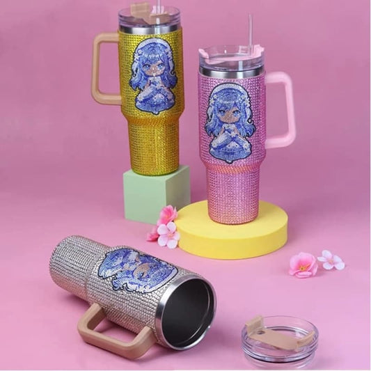 40 Oz Rhinestone Stainless Steel Tumbler with Straw - Double Wall Insulated Cup