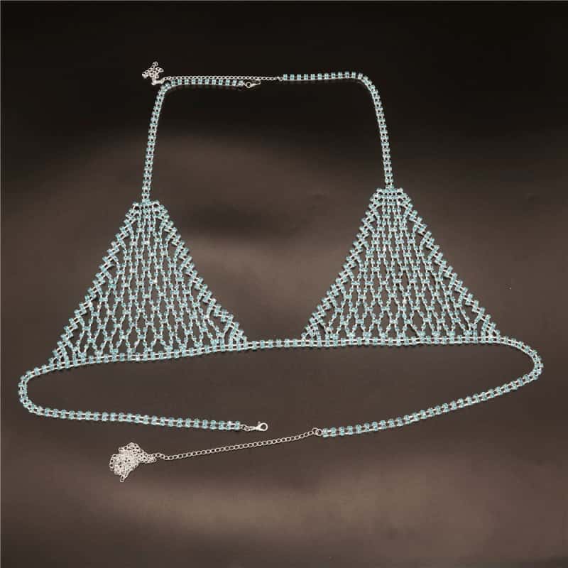 Sparkling Rhinestone Lingerie Set - Blue & Silver Bra & Panties