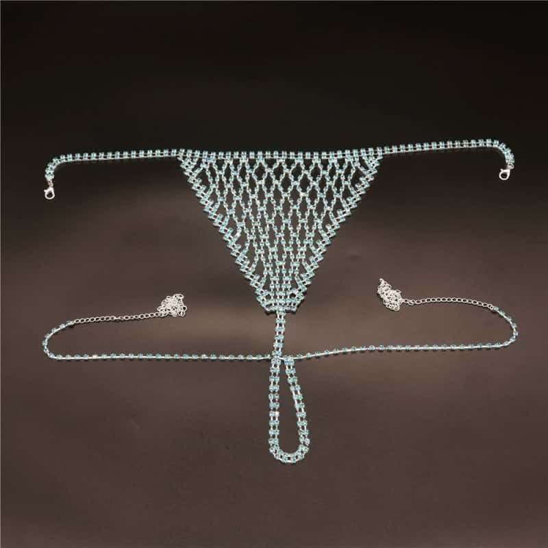 Sparkling Rhinestone Lingerie Set - Blue & Silver Bra & Panties