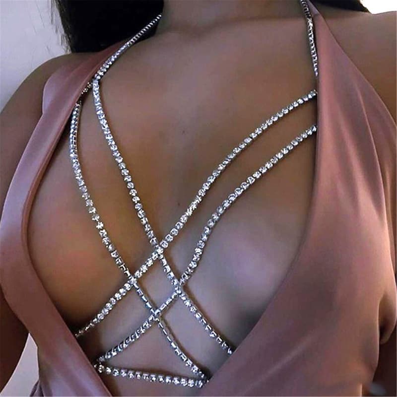 Double Layer Rhinestone Bra - Sparkling Chest Chain