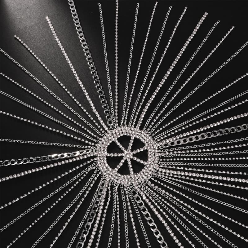 Fringe Chain Headpiece Punk Style Rhinestone Hair Accessory for Women