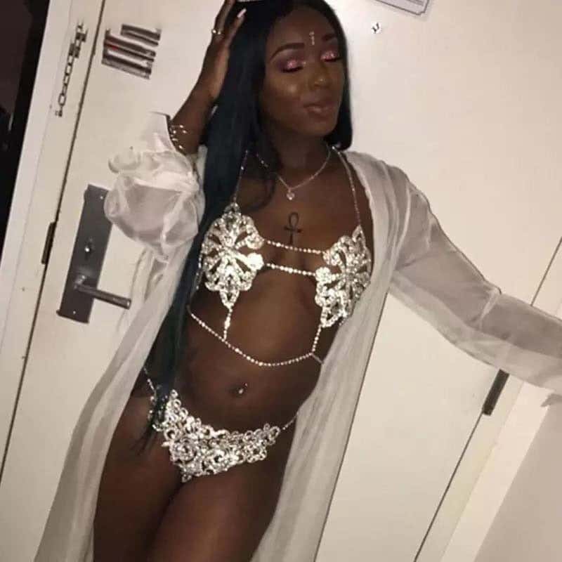 Sexy Rhinestone Lingerie Set - Sparkling Bra & Panties