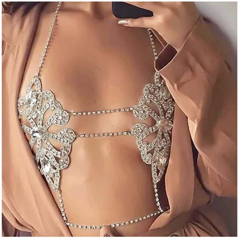 Sexy Rhinestone Lingerie Set - Sparkling Bra & Panties