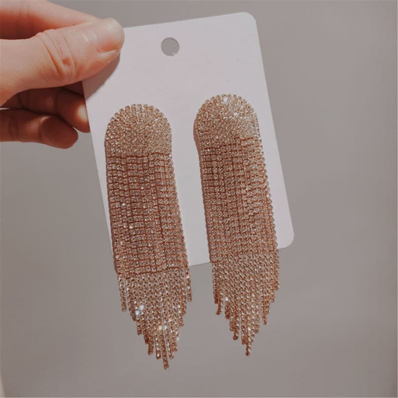 Sparkling Rhinestone Tassel Earrings - Elegant Party Jewelry