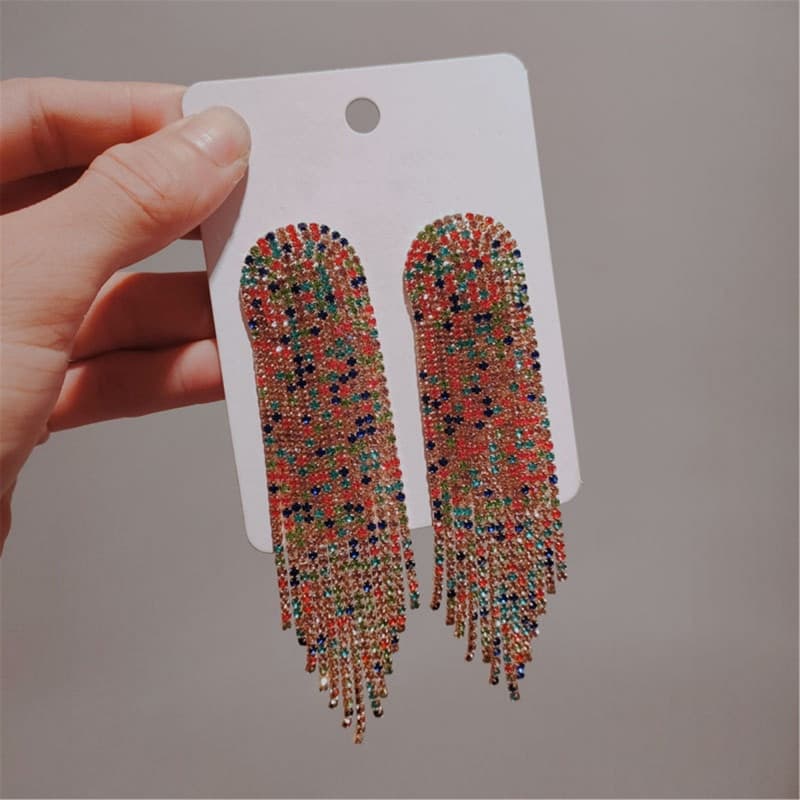 Sparkling Rhinestone Tassel Earrings - Elegant Party Jewelry