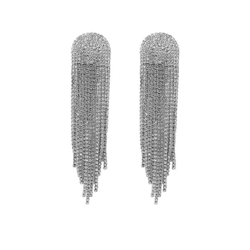 Sparkling Rhinestone Tassel Earrings - Elegant Party Jewelry