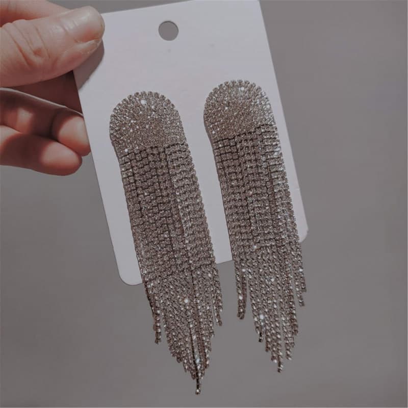 Sparkling Rhinestone Tassel Earrings - Elegant Party Jewelry