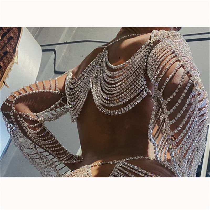 Luxury Rhinestone Dress - Sparkling Long Sleeve Gown
