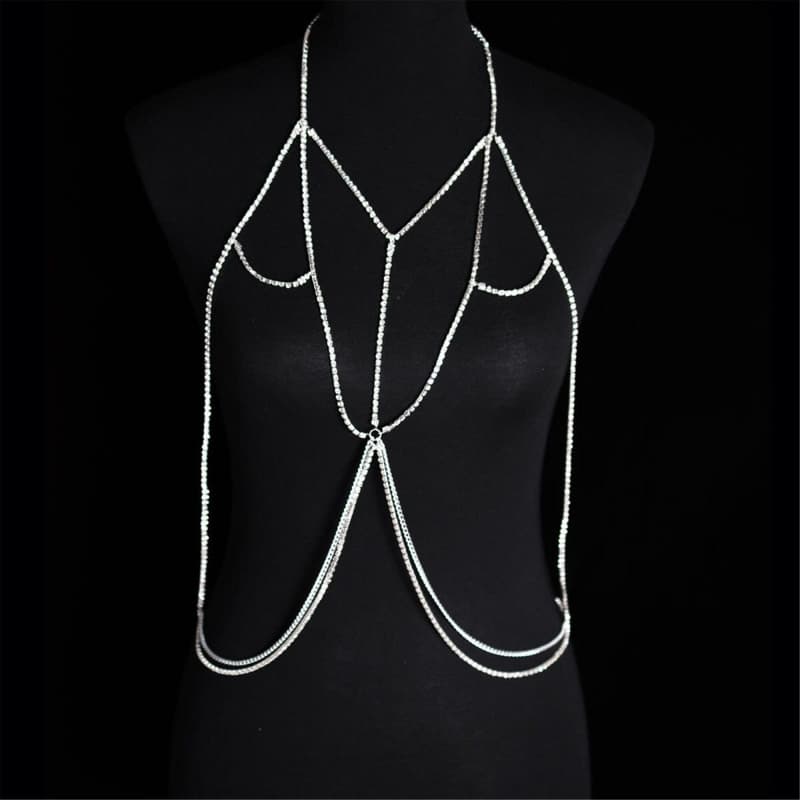 Sexy Rhinestone Body Chain Bra - Adjustable Lingerie