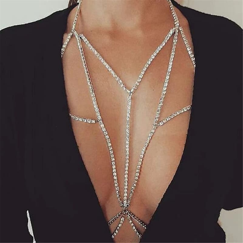 Sexy Rhinestone Body Chain Bra - Adjustable Lingerie
