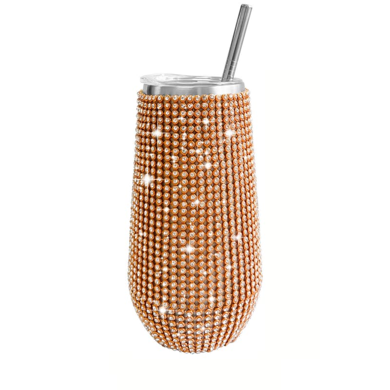 6 Oz Rhinestone U-Shaped Stainless Steel Vacuum Insulated Tumbler with Straw