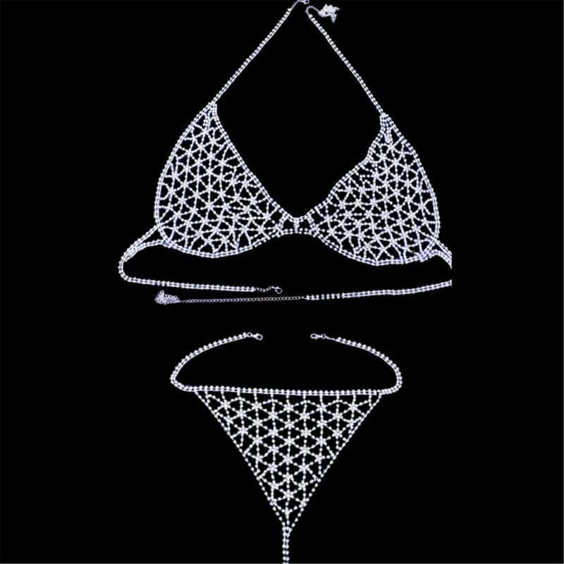 Sexy Rhinestone Lingerie Set - Sparkling Bra & Panties