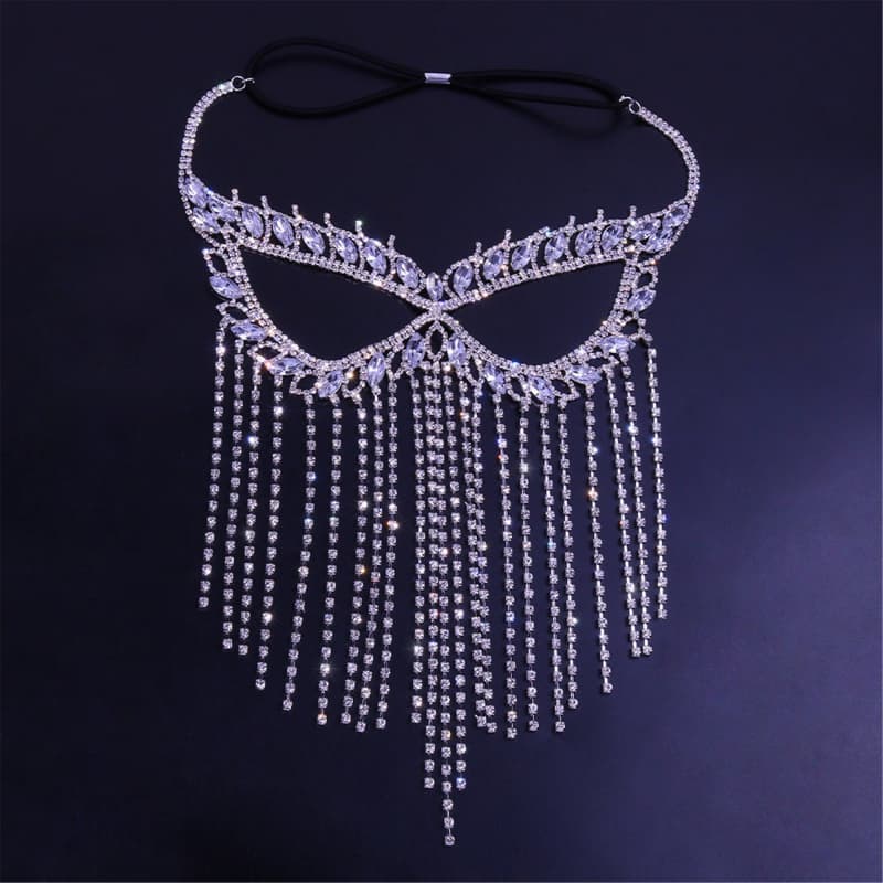 Sexy Rhinestone Face Mask with Tassels - Dance Accessory