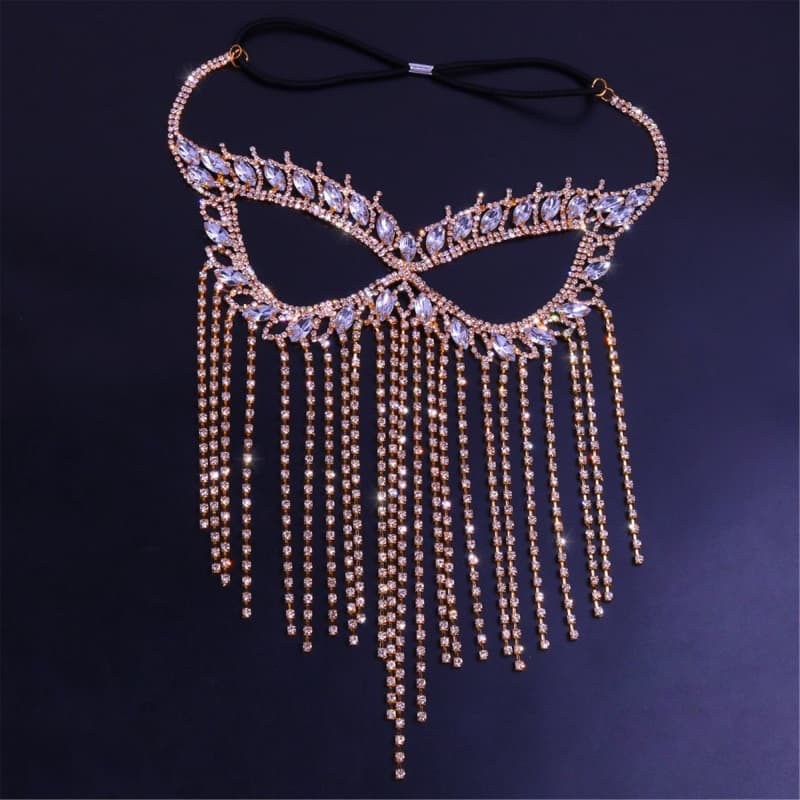 Sexy Rhinestone Face Mask with Tassels - Dance Accessory