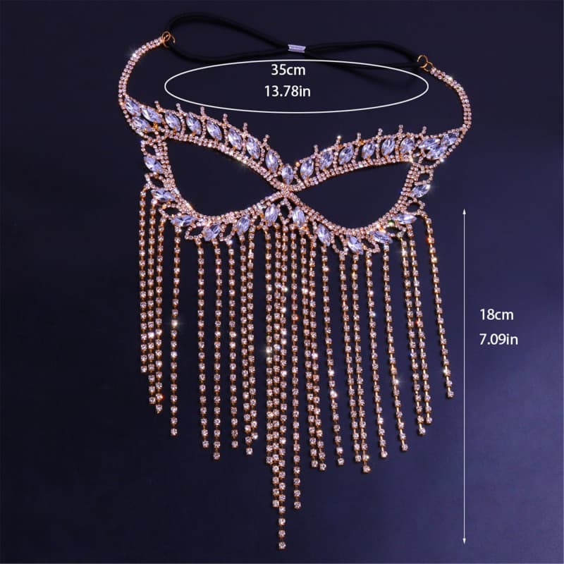 Sexy Rhinestone Face Mask with Tassels - Dance Accessory