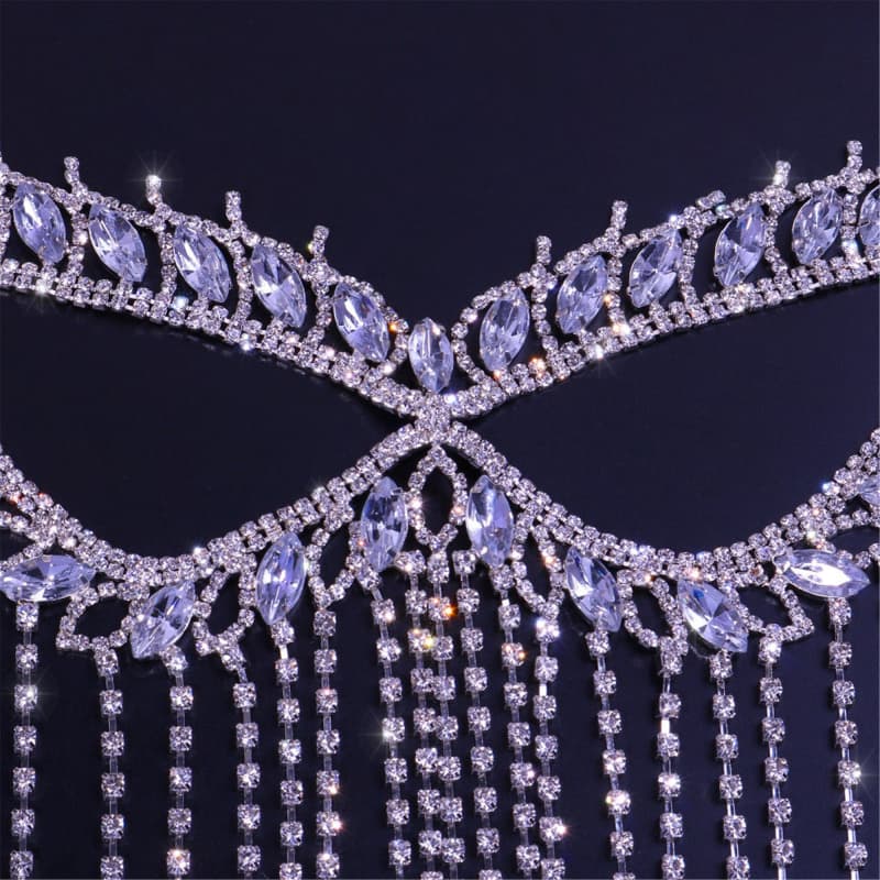 Sexy Rhinestone Face Mask with Tassels - Dance Accessory