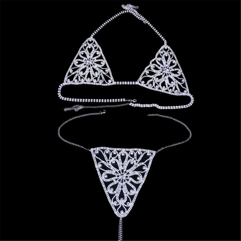 Sexy Rhinestone Lingerie Set - Bling Body Chain