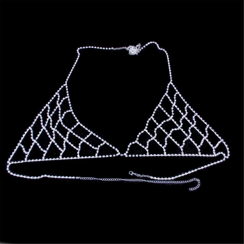 Sexy Rhinestone Mesh Bra Chain - Body Jewelry Harness