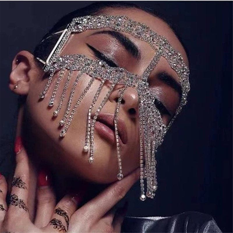 Sexy Rhinestone Face Mask - Sparkling Dance Jewelry