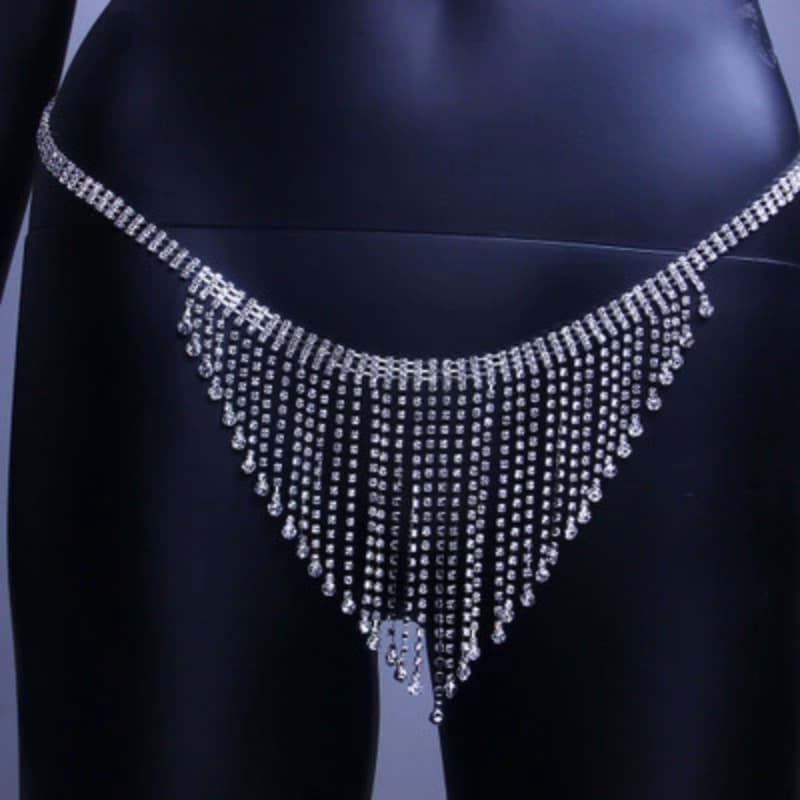 Shiny Rhinestone Bra Set - Bling Body Chain & Tassels
