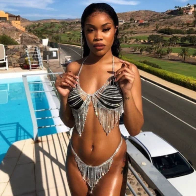 Shiny Rhinestone Bra Set - Bling Body Chain & Tassels