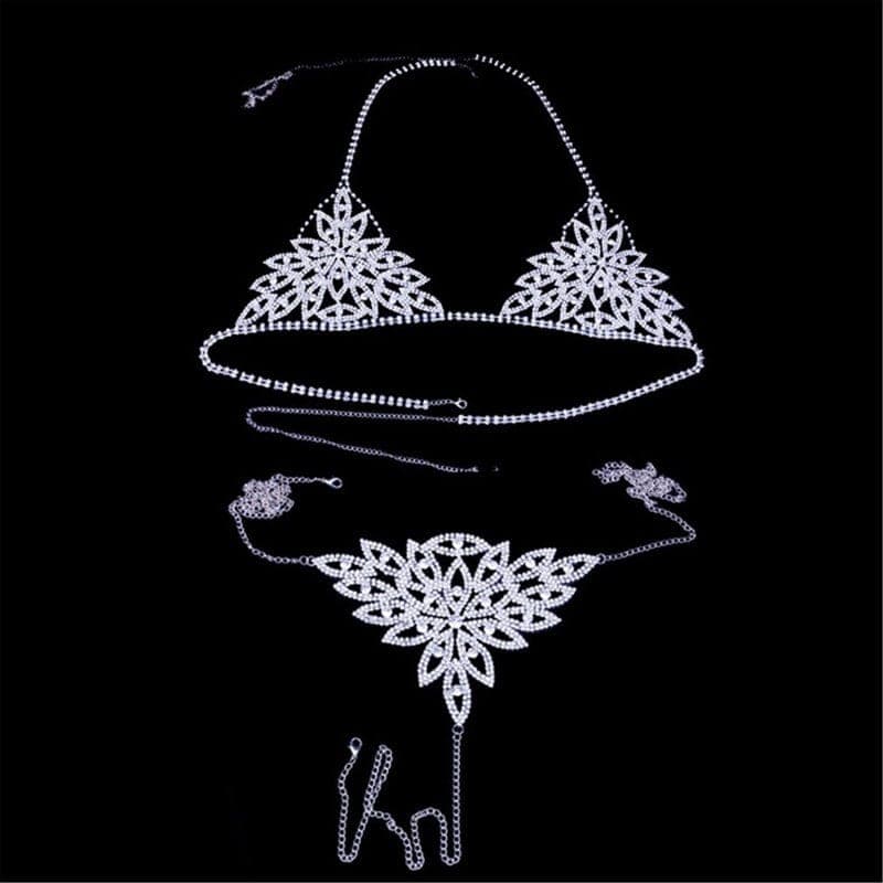 Sexy Rhinestone Lingerie Set - Sparkling Bra & Panties