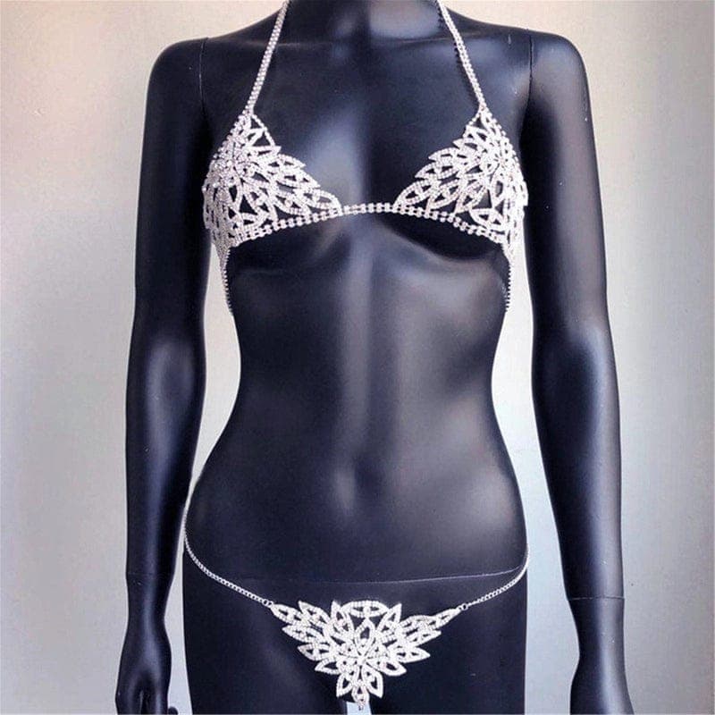 Sexy Rhinestone Lingerie Set - Sparkling Bra & Panties