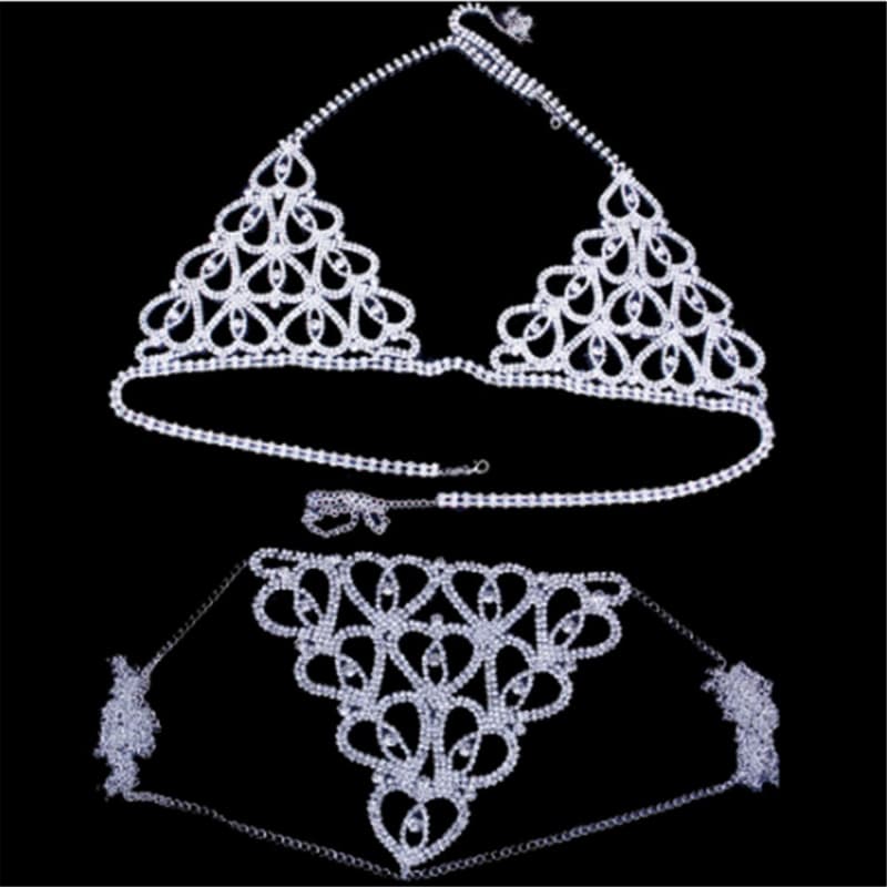 Sexy Rhinestone Lingerie Set - Sparkling Bra & Panties