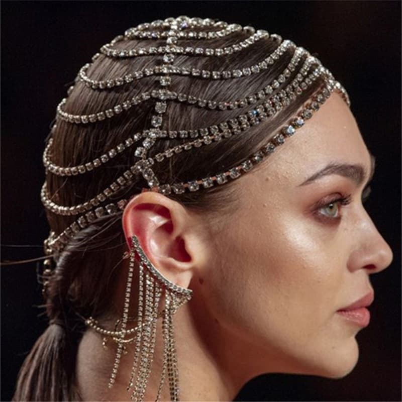 Charm Rhinestone Bridal Hair Chain - Sparkling Wedding Headpiece
