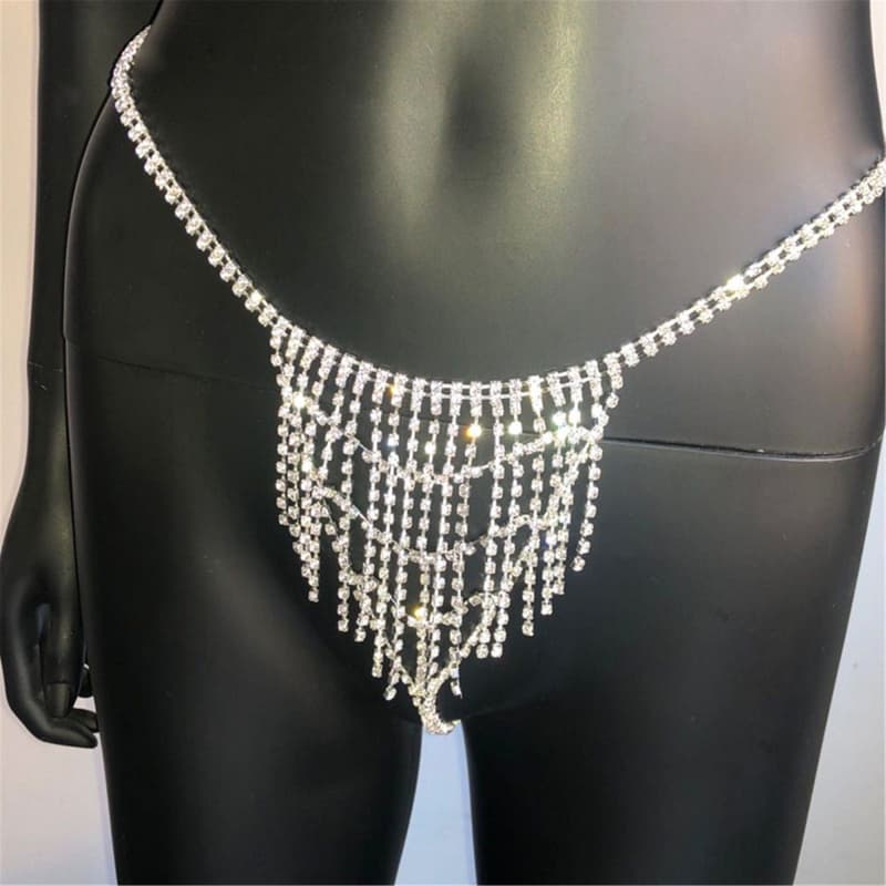 Sexy Rhinestone Tassel Bra Body Chain - Adjustable Lingerie
