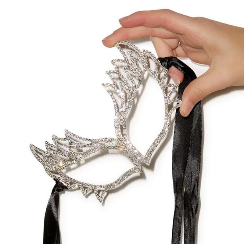 Winged Rhinestone Mask – Glamorous Crystal Masquerade Party Mask