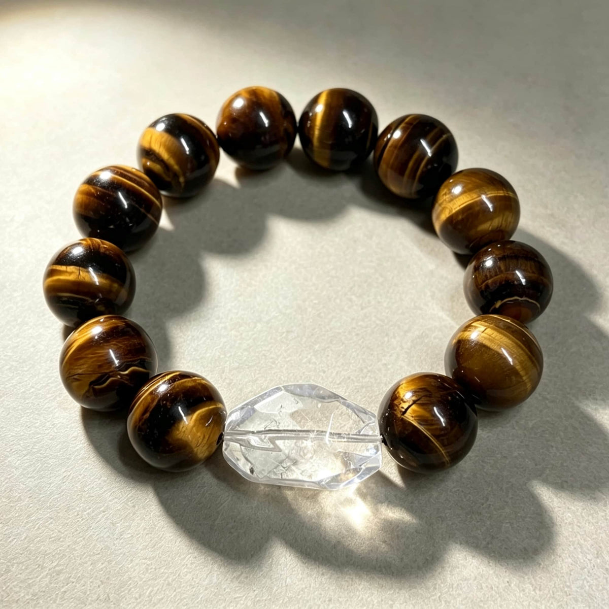 Unspoken Strength | Men's 14 mm Tiger Eye & Faceted White Quartz Bracelet