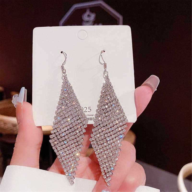 Rhinestone Fringe Earrings - Sparkling Tassel Jewelry