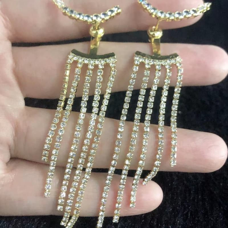 Rhinestone Fringe Earrings - Sparkling Tassel Jewelry