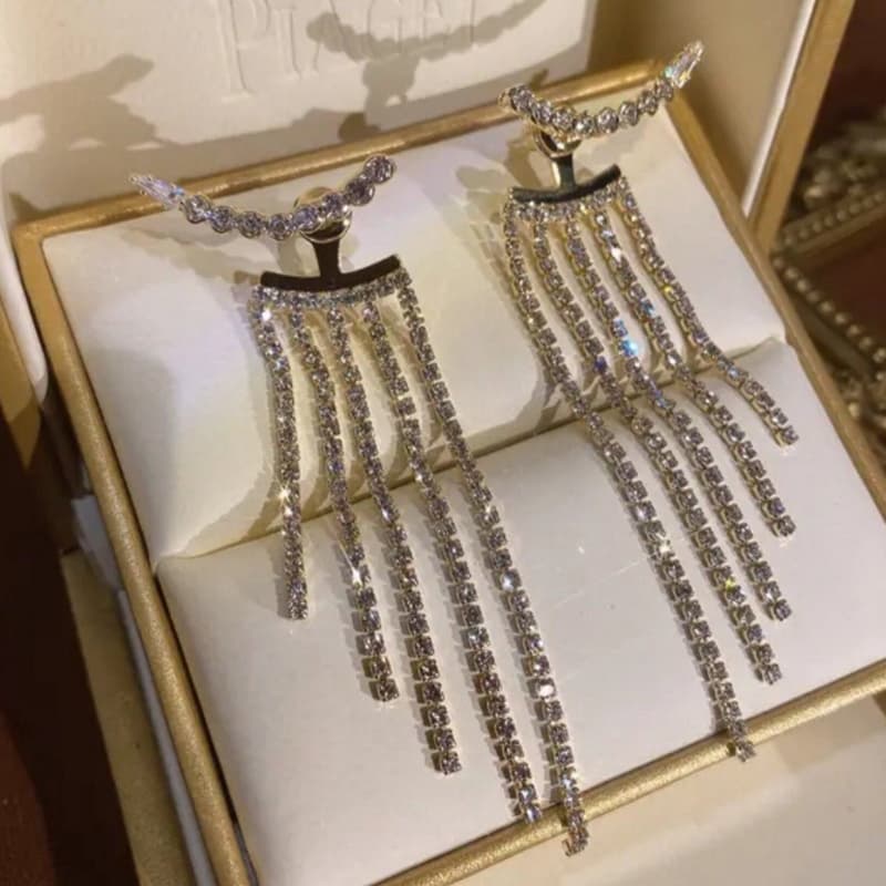 Rhinestone Fringe Earrings - Sparkling Tassel Jewelry