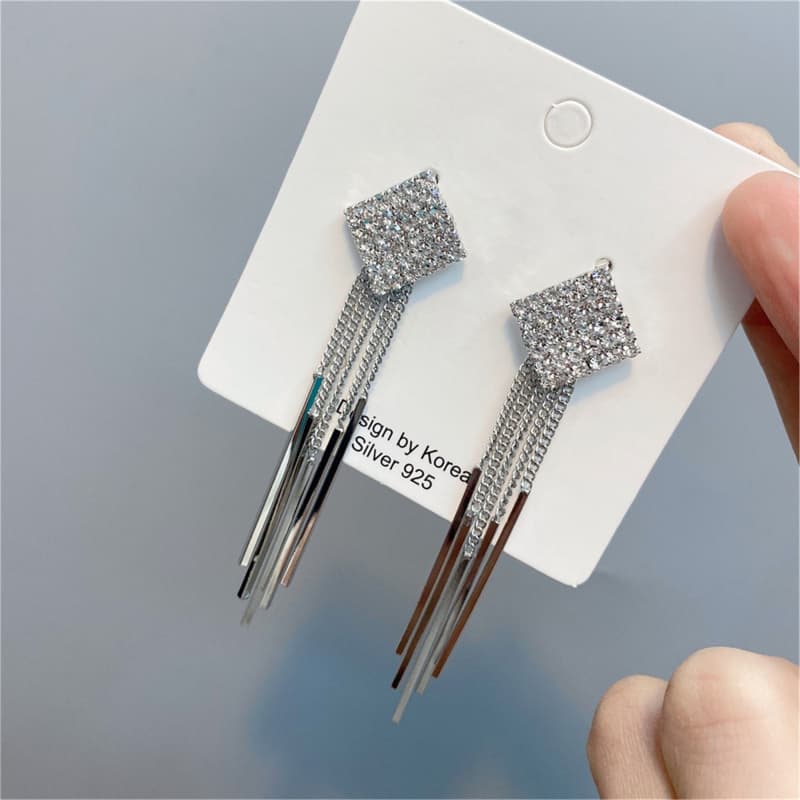 Rhinestone Fringe Earrings - Sparkling Tassel Jewelry