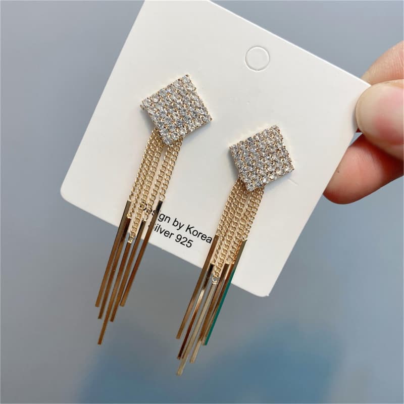 Rhinestone Fringe Earrings - Sparkling Tassel Jewelry