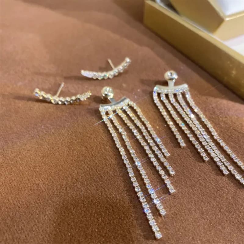 Rhinestone Fringe Earrings - Sparkling Tassel Jewelry