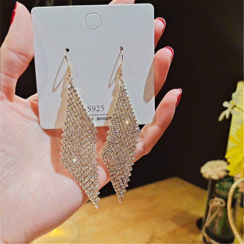 Rhinestone Fringe Earrings - Sparkling Tassel Jewelry