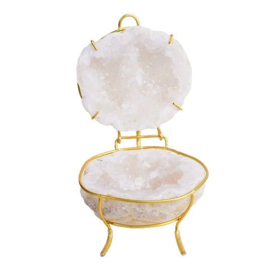 Natural Moroccan Quartz Geode Jewelry Box｜Gold-Tone Frame