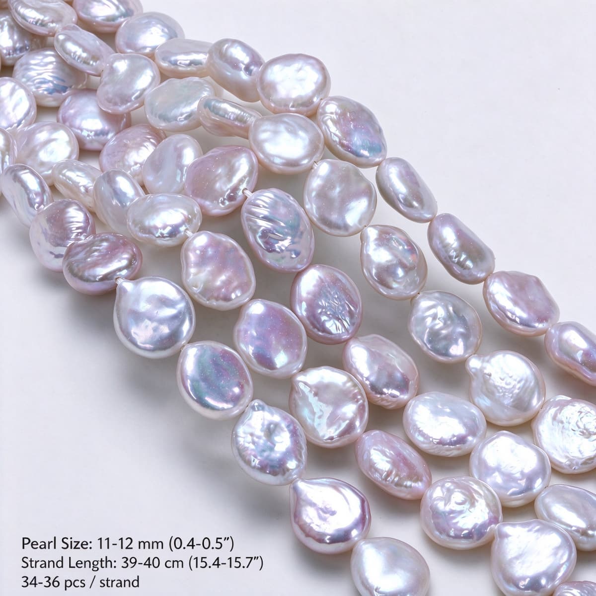 1 Strand Natural Freshwater Baroque Button Pearls 11–12 mm