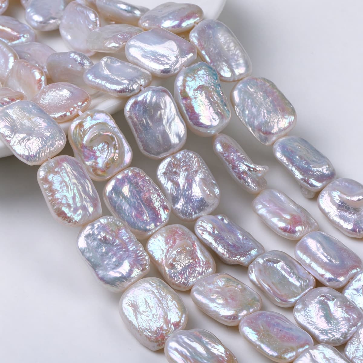 1 Strand Natural Freshwater Baroque Rectangle Pearls 12–15 mm