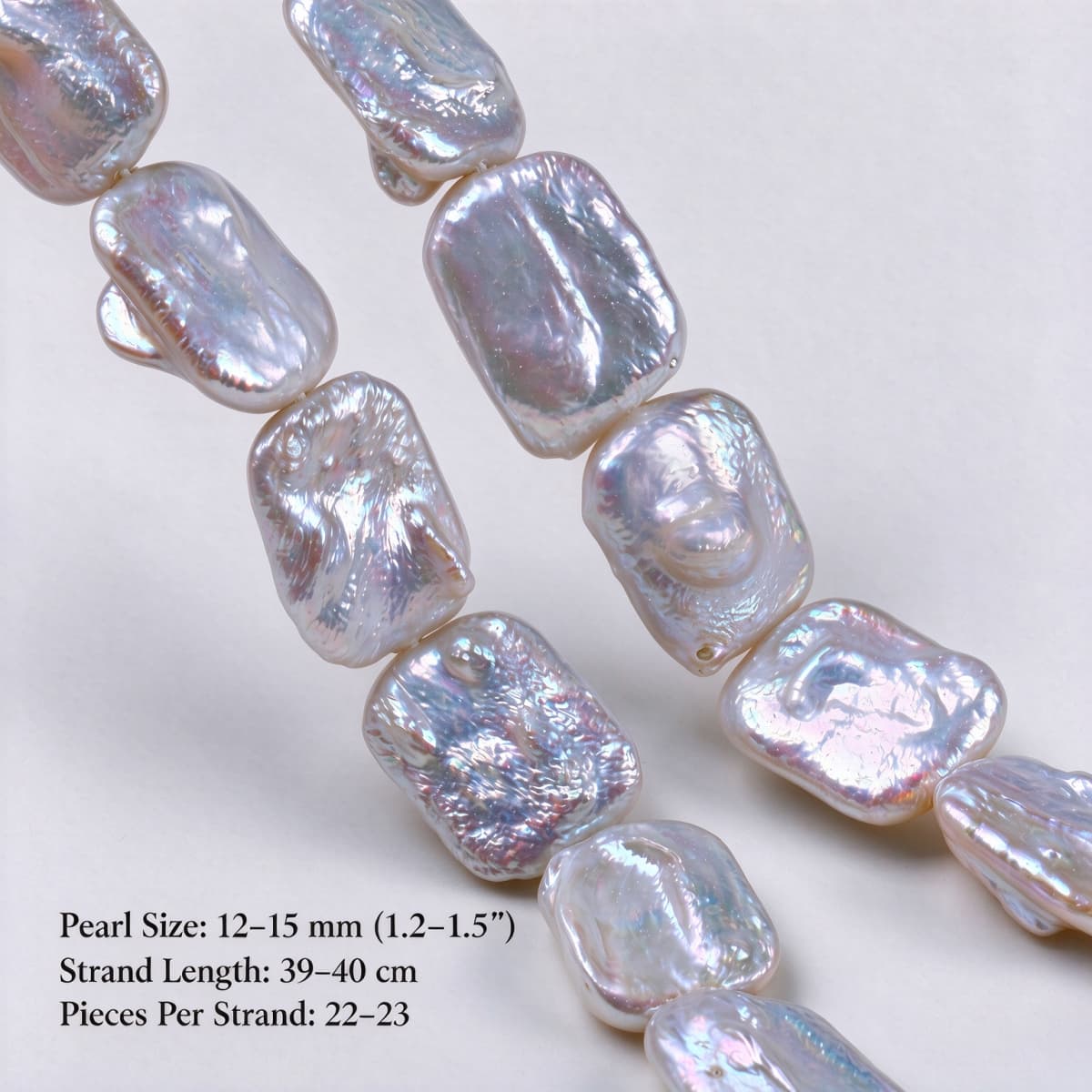 1 Strand Natural Freshwater Baroque Rectangle Pearls 12–15 mm