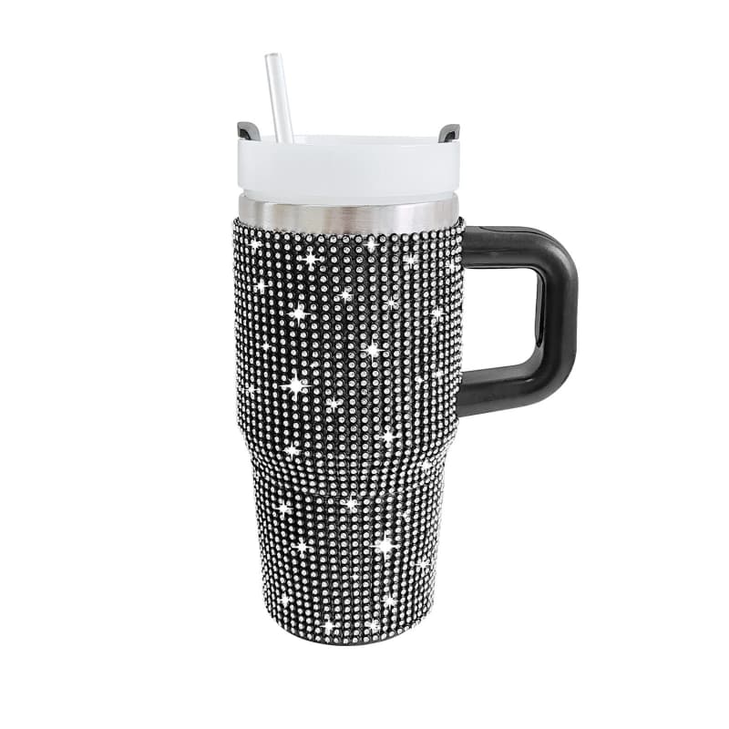 14 Oz Rhinestone Handle Stainless Steel Tumbler Car Cup Insulated Ice Cool Cup