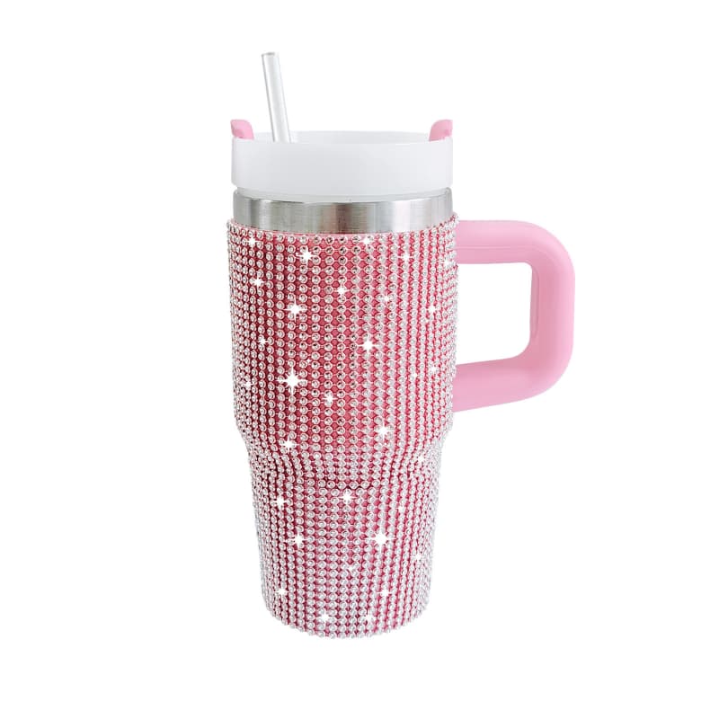 14 Oz Rhinestone Handle Stainless Steel Tumbler Car Cup Insulated Ice Cool Cup