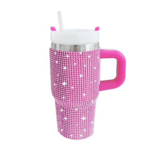 14 Oz Rhinestone Handle Stainless Steel Tumbler Car Cup Insulated Ice Cool Cup