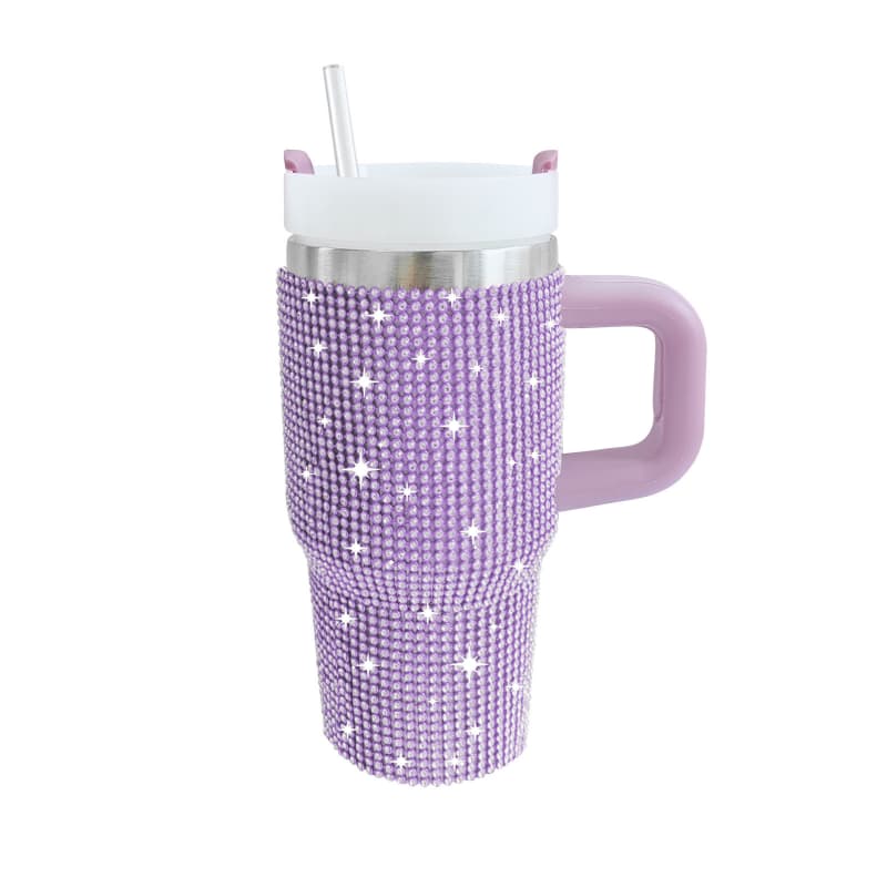 14 Oz Rhinestone Handle Stainless Steel Tumbler Car Cup Insulated Ice Cool Cup