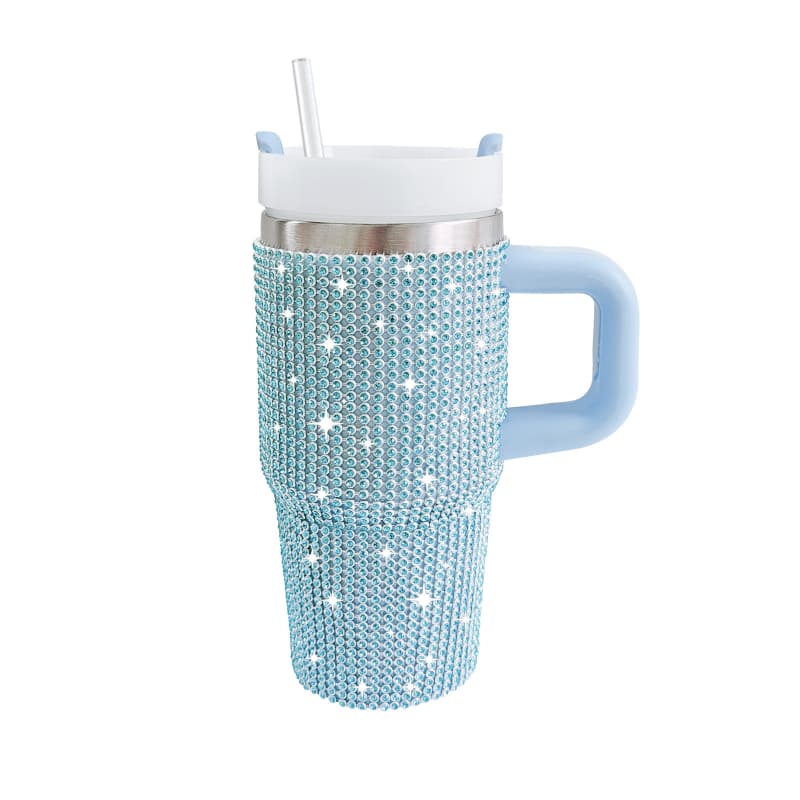 14 Oz Rhinestone Handle Stainless Steel Tumbler Car Cup Insulated Ice Cool Cup