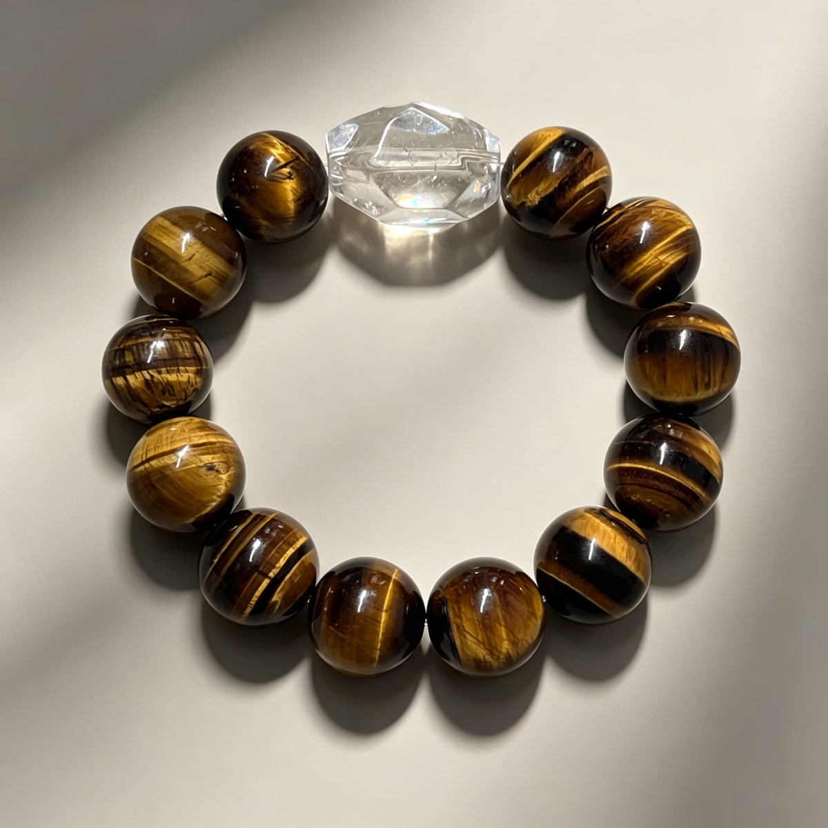 Unspoken Strength | Men's 14 mm Tiger Eye & Faceted White Quartz Bracelet
