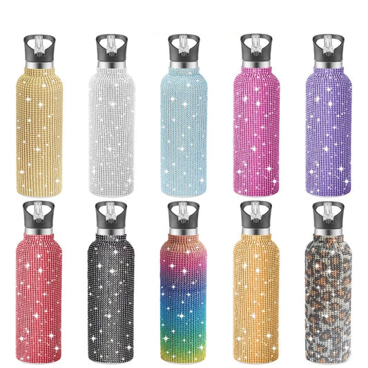 32 Oz Rhinestone Stainless Steel Sports Water Bottle with Straw for Car Travel